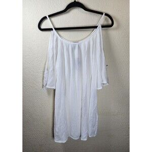 New ​Forever 21 Womens S White Crinkle Gauze Cold Shoulder Mini Dress